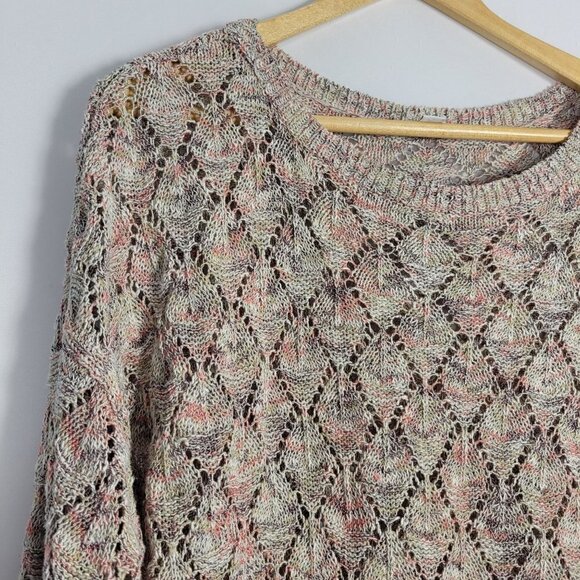 J. Jill Women's Pointelle Loose Knit 3/4 Sleeve Light Weight Sweater Size L - Picture 2 of 14